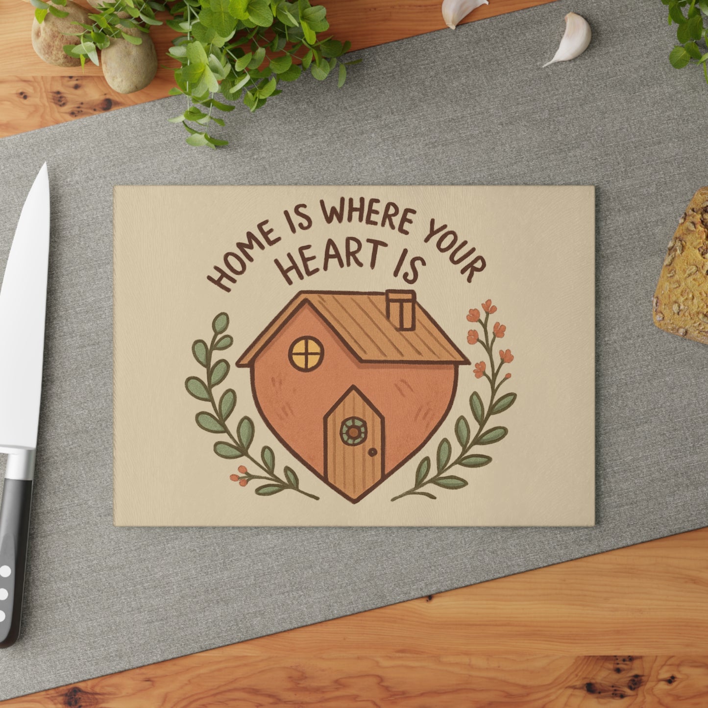 Home Sweet Home Glass Cutting Board, Kitchen Decor, Gift for New Home, Wedding Gift, Heartwarming Kitchenware