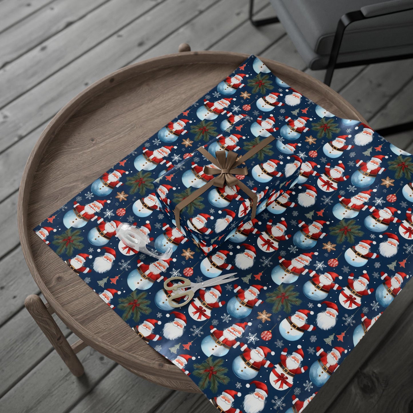 Christmas Snowman & Santa Wrapping Paper Roll — Festive Holiday Gift Wrap