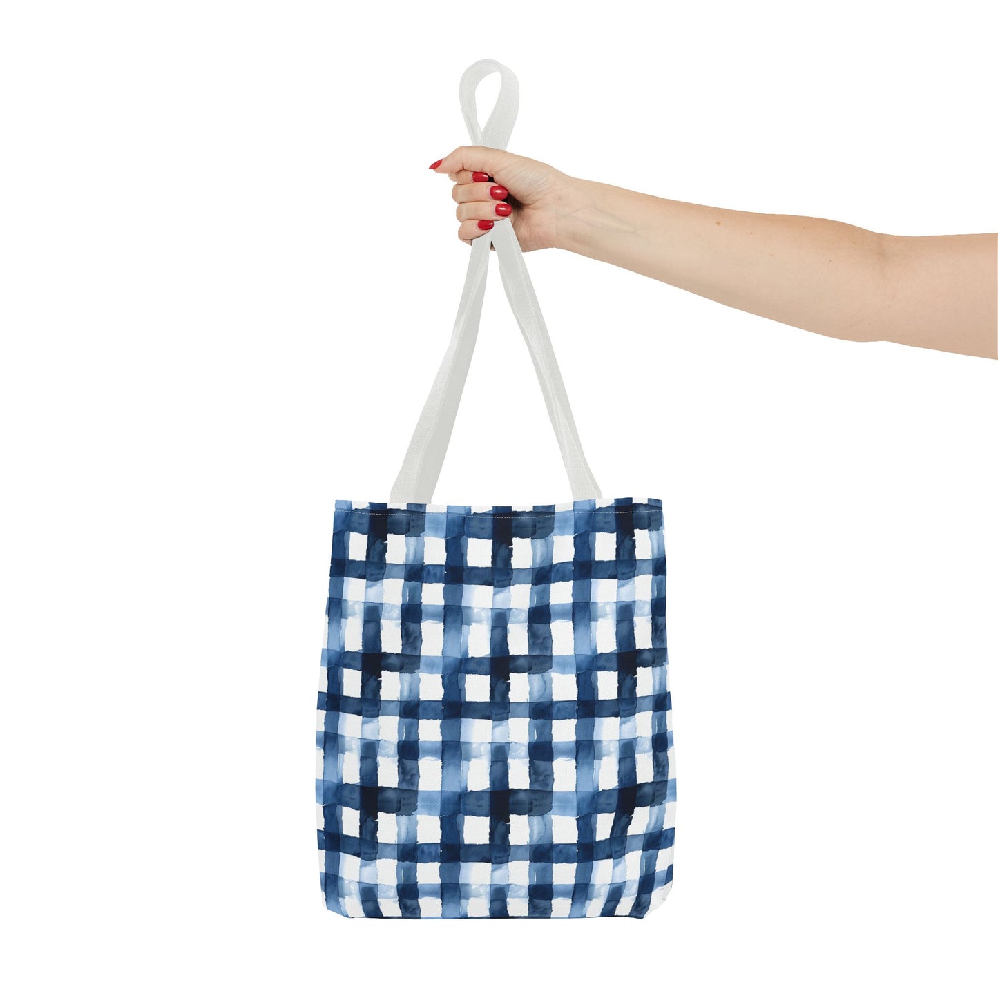 Blue Watercolor Plaid Tote Bag — Navy Check Pattern All-Over Print