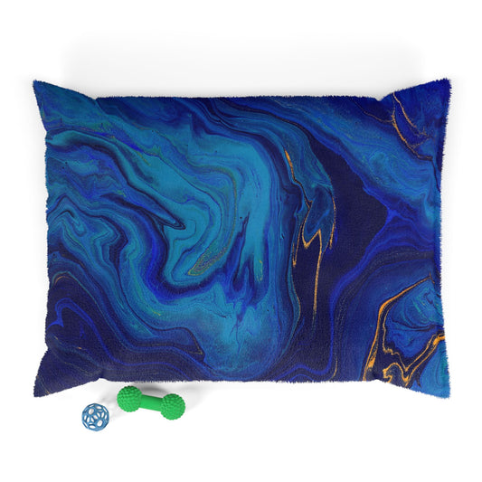 Ocean Waves Pet Bed, Cozy Dog Bed, Plush Cat Bed, Blue Marble Pet Cushion, Luxury Pet Furniture