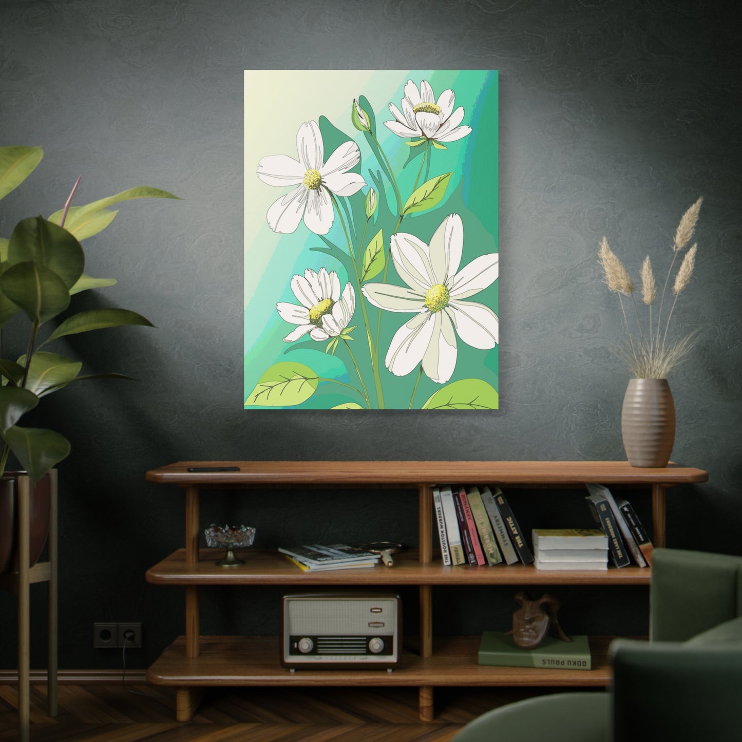 Matte Canvas, Stretched, 1.25" White Flowers