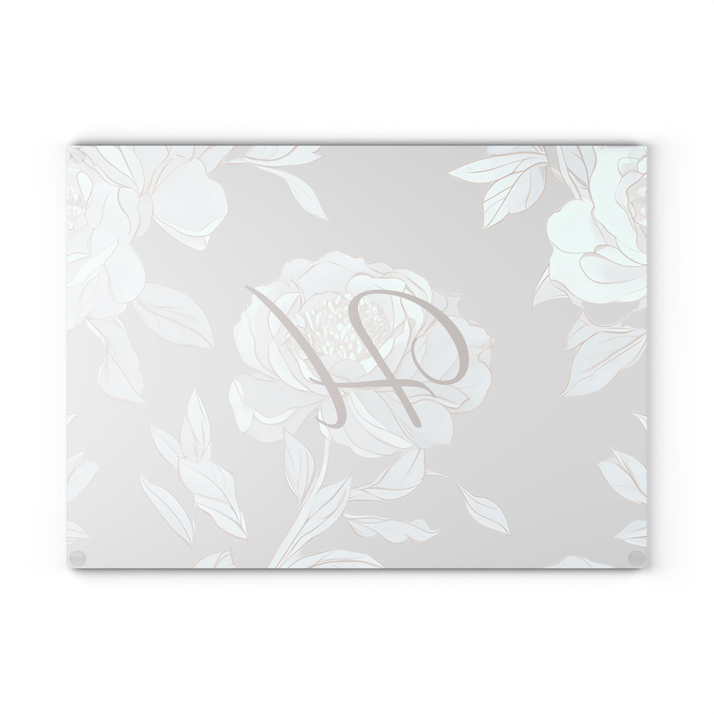 Personalized Floral Glass Cutting Board with Initials, Modern Kitchen Decor, Wedding Gift, Home Chef Gift, Elegant Kitchenware
