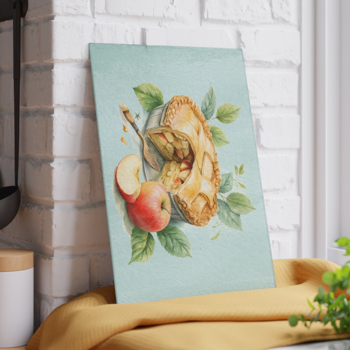 Artisan Glass Cutting Board with Apple Pie Design, Kitchen Decor, Gift for Bakers, Home Cooking, Foodie Gift