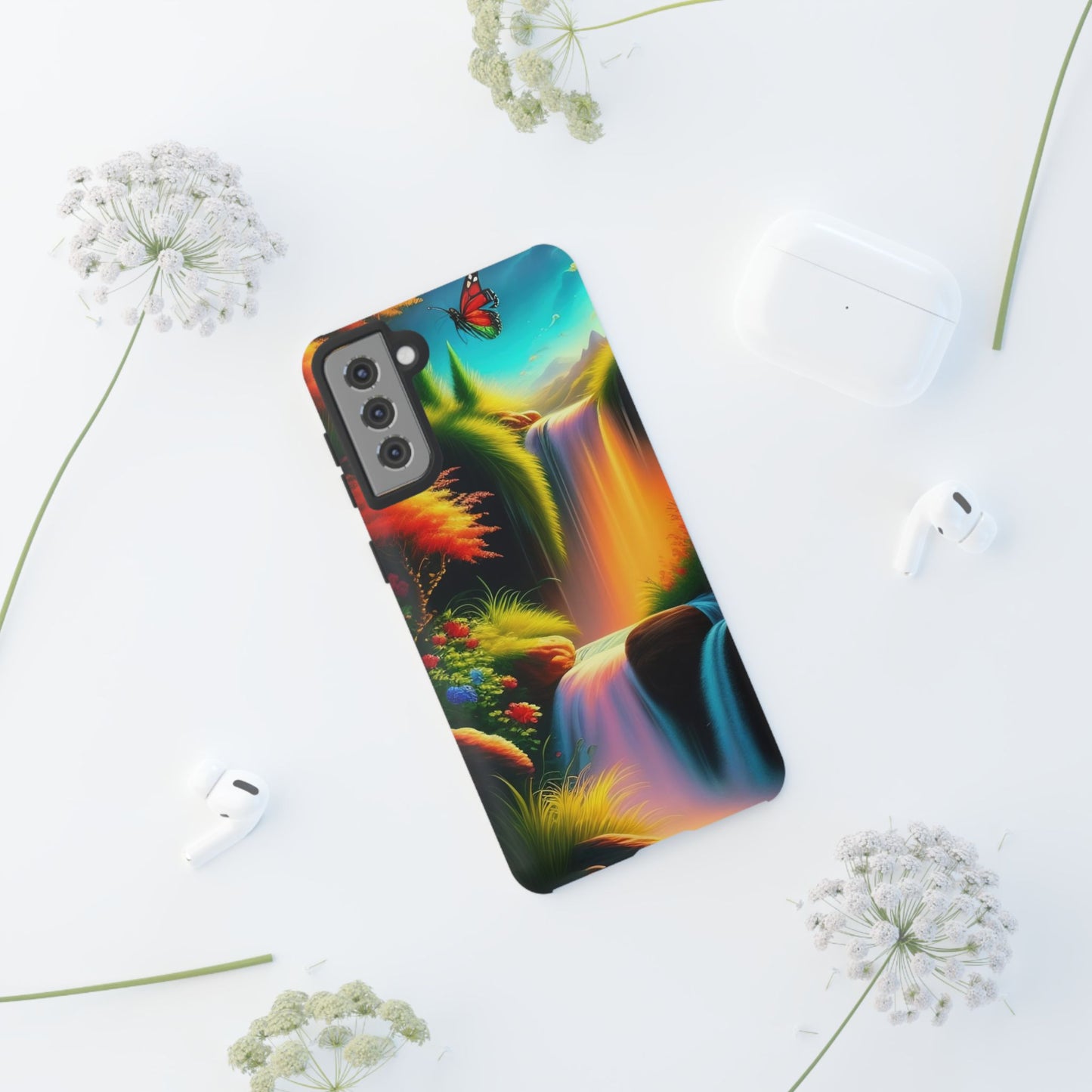 Phone Case - Vibrant Waterfall Landscape with Butterfly | Colorful Nature Protective Case
