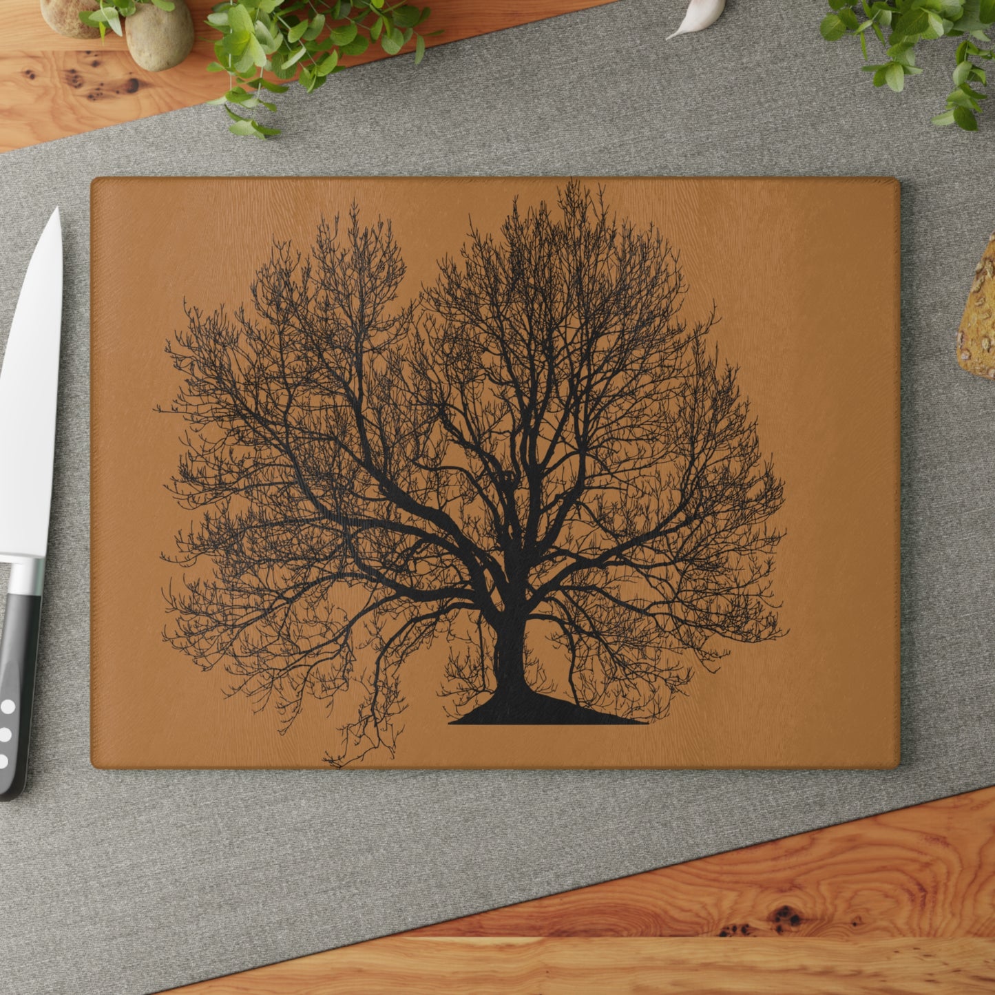 Rustic Tree Design Glass Cutting Board, Kitchen Gift, Home Decor, Personalized Wedding, Housewarming, Culinary Essential
