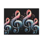 Musical Treble Clef Canvas Wall Art — Pastel Ribbon Notes on Black