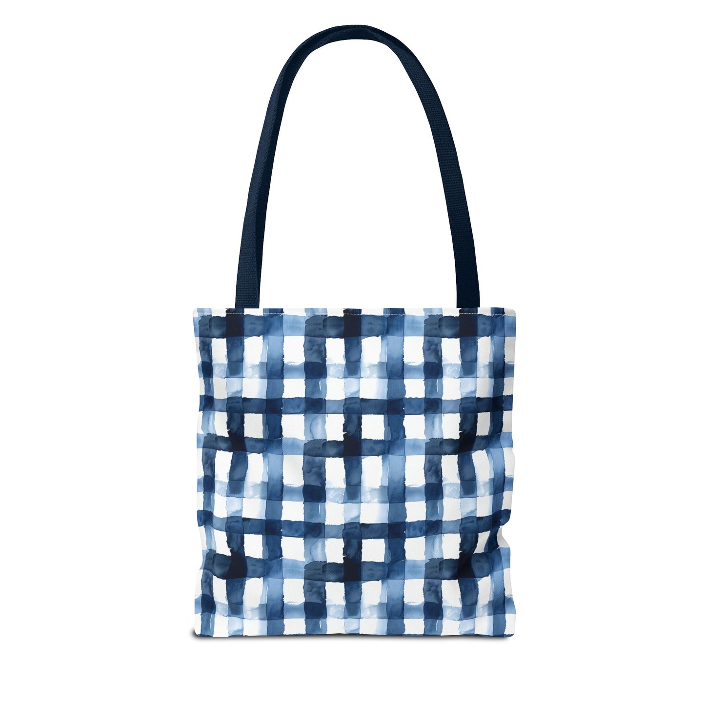 Blue Watercolor Plaid Tote Bag — Navy Check Pattern All-Over Print