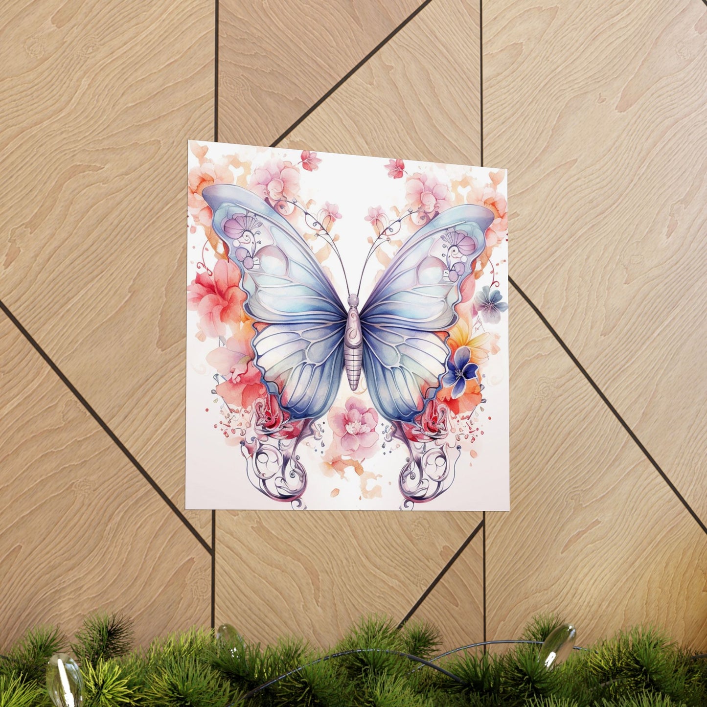 Butterfly Watercolor Wall Poster — Floral Pastel Matte Vertical Print