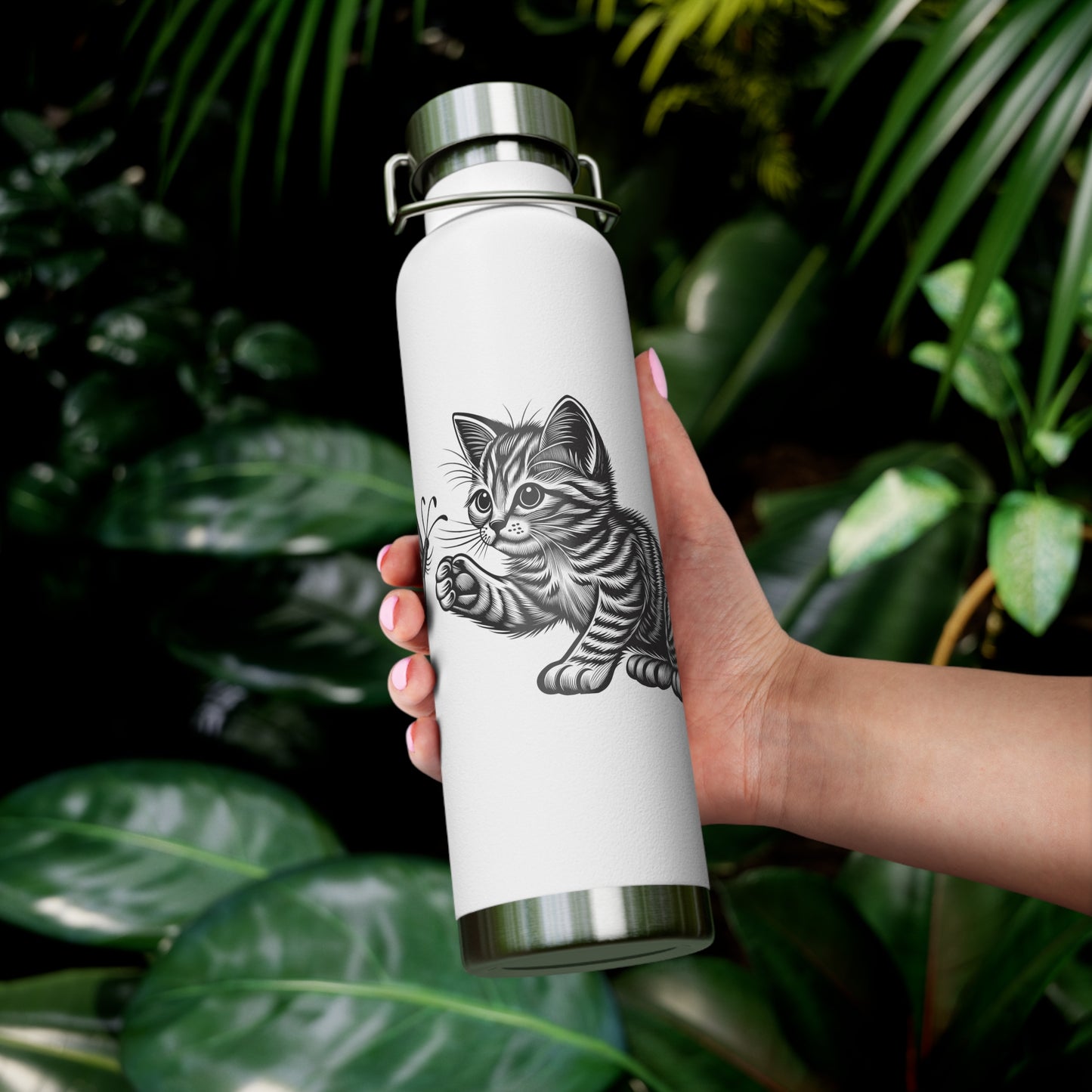 Cat and Butterfly Insulated Water Bottle, Cute Animal Flask, Travel Mug, Gift for Cat Lovers, Eco-Friendly Beverage Container