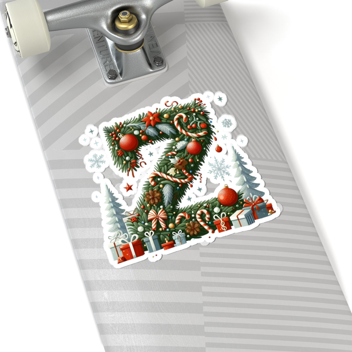 Christmas Wreath Letter Z Kiss-Cut Sticker — Holiday Initial Decal