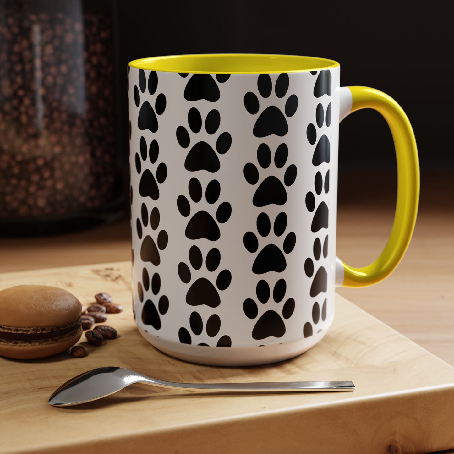 Paw Print Accent Coffee Mug - Dog Lover Gift, Black and White Pet Mug, Cute Animal Decor, Personalized Pet Owner Present, Coffee Tea Cup