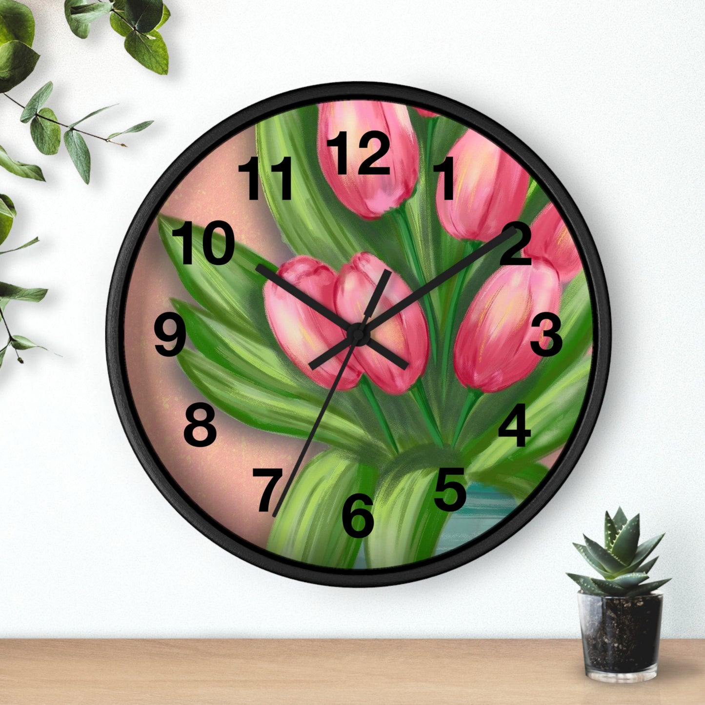 Floral Tulip Wall Clock - Home Decor, Gift for Garden Lovers, Spring Decoration, Elegant Timepiece, Unique Wall Art