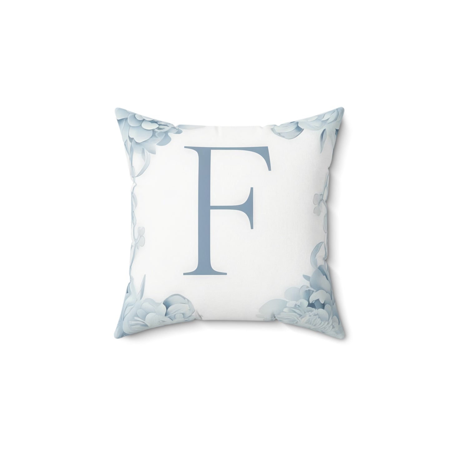 Monogram F Floral Throw Pillow — Blue Letter F Decorative Cushion