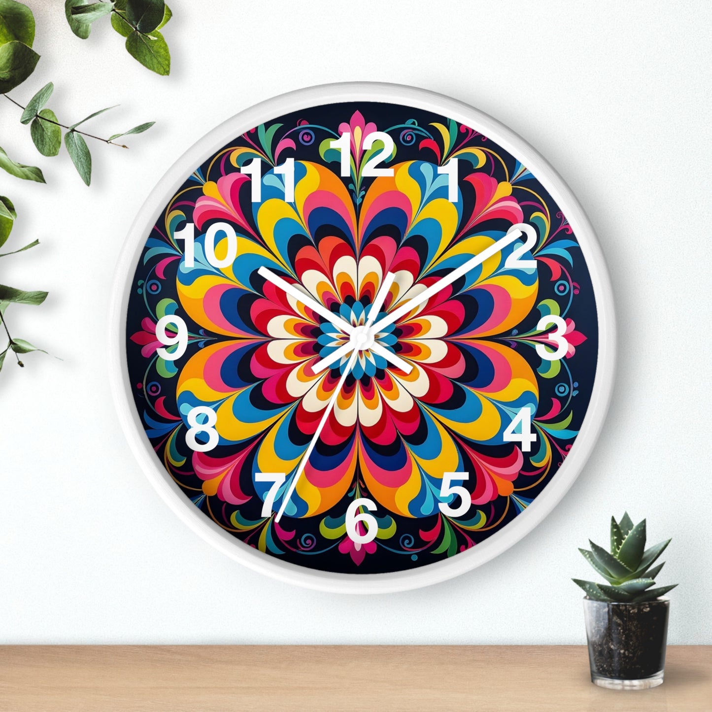 Colorburst Mandala Wall Clock — Vibrant Retro Boho Home Decor