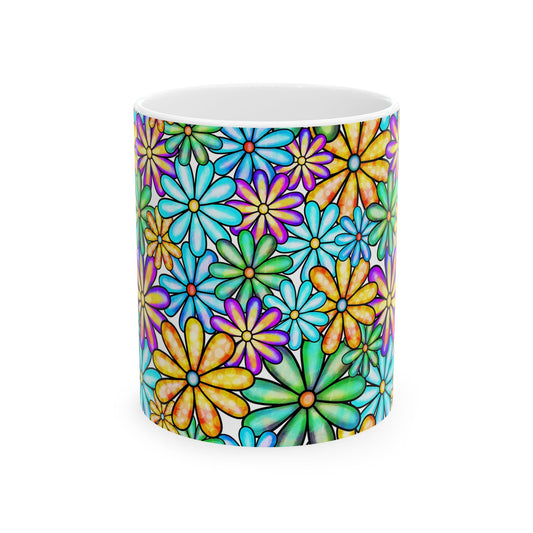 Colorful Flower Ceramic Mug, Vibrant Floral Coffee Cup,Tea Drinkers