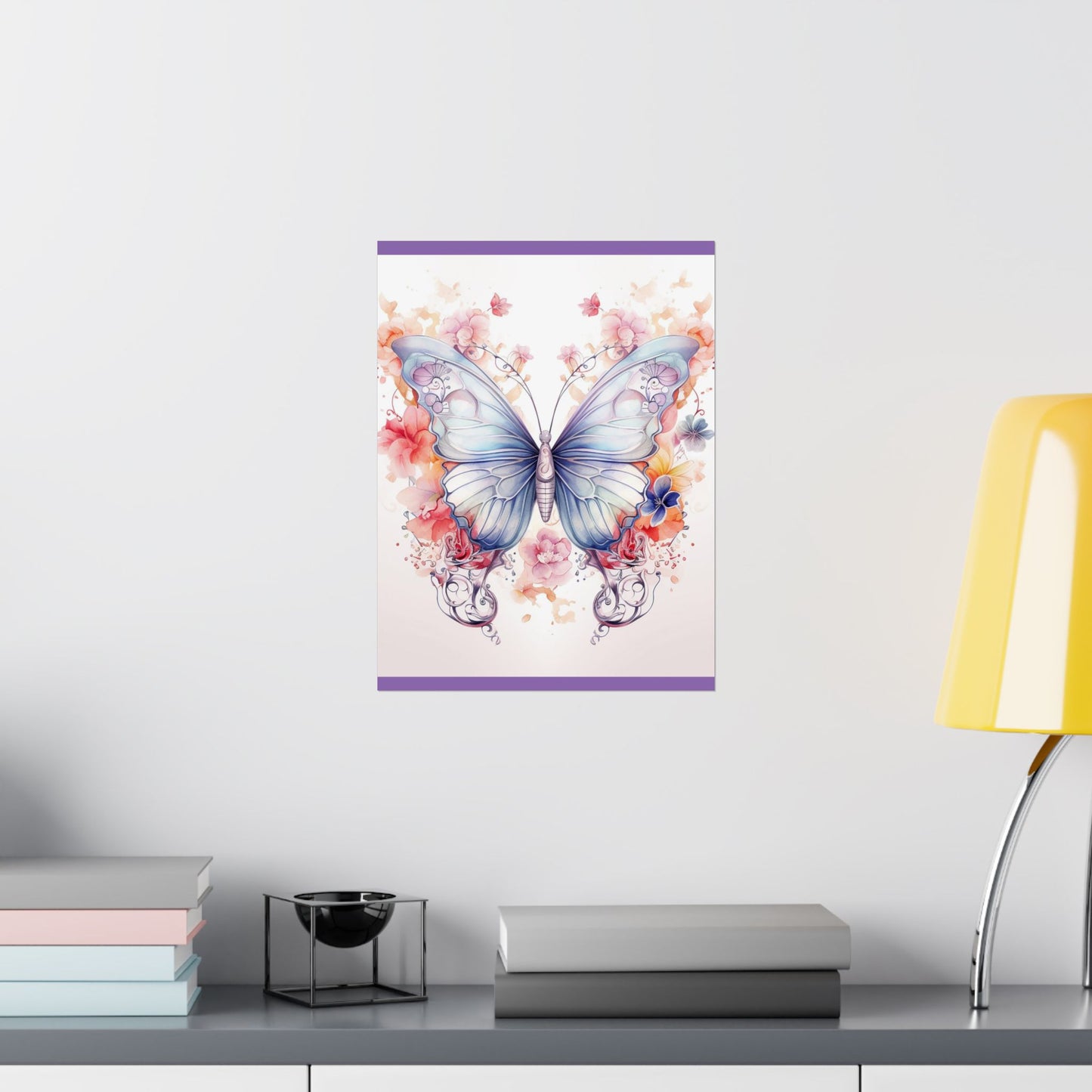 Butterfly Watercolor Wall Poster — Floral Pastel Matte Vertical Print