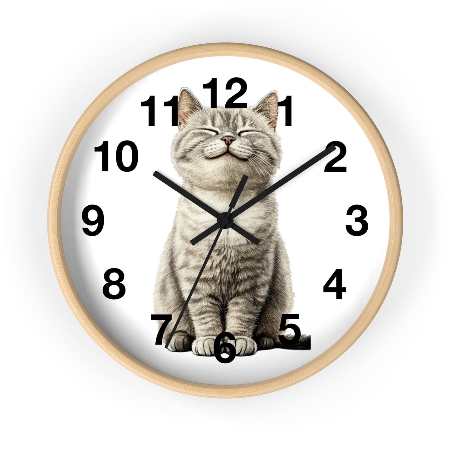 Smiling Tabby Cat Wall Clock — Cute Kitten Home Decor Clock