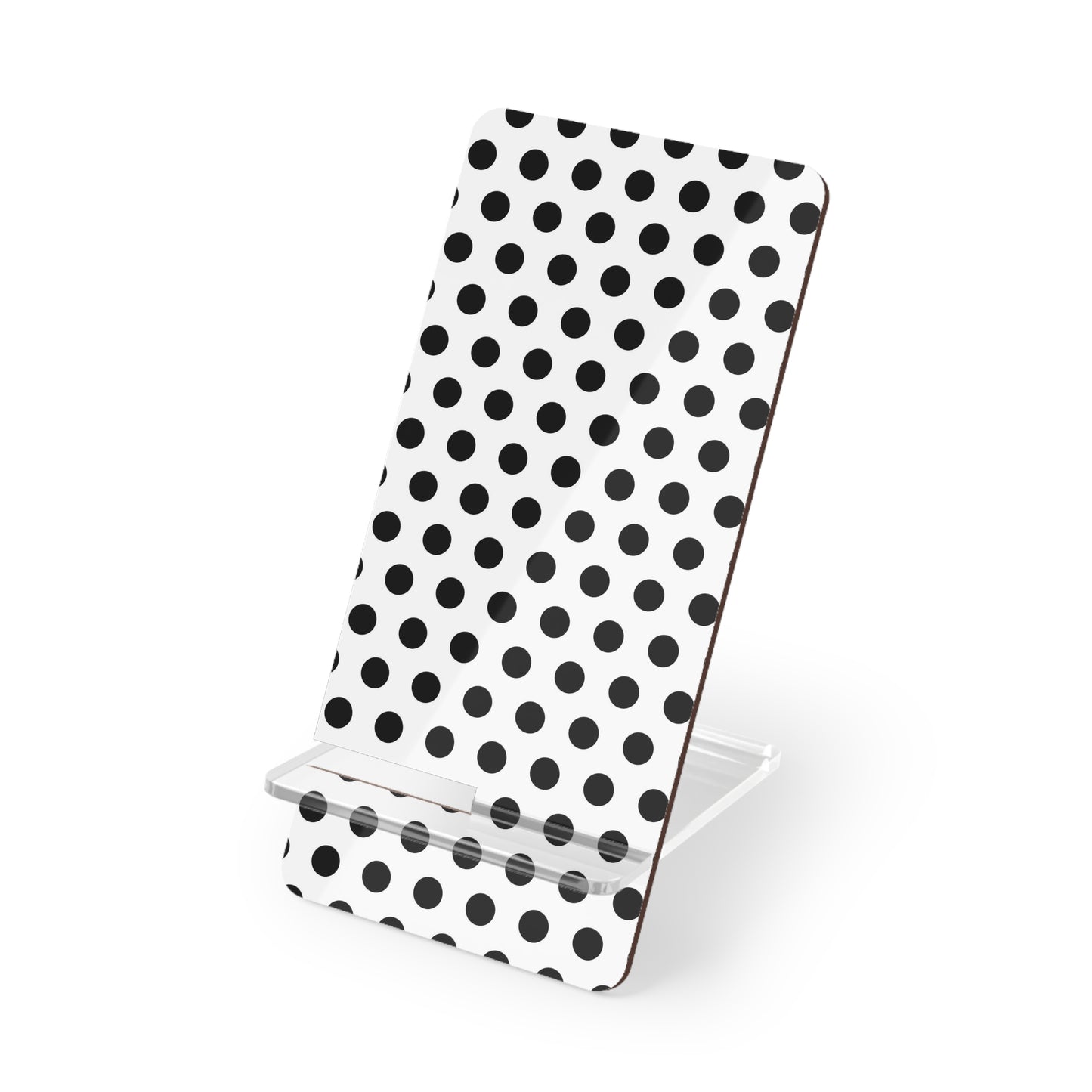 Stylish Mobile Display Stand for Smartphones, Desk Organizer, Phone Holder, Tech Accessory, Gift Idea, Black Polka Dot Design