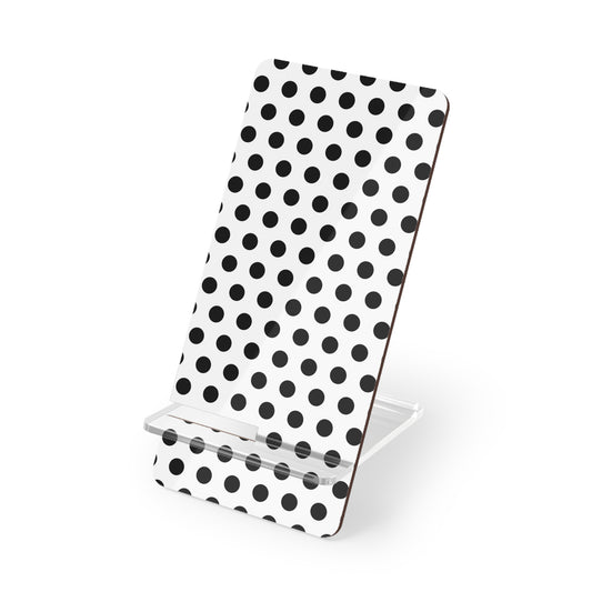 Stylish Mobile Display Stand for Smartphones, Desk Organizer, Phone Holder, Tech Accessory, Gift Idea, Black Polka Dot Design