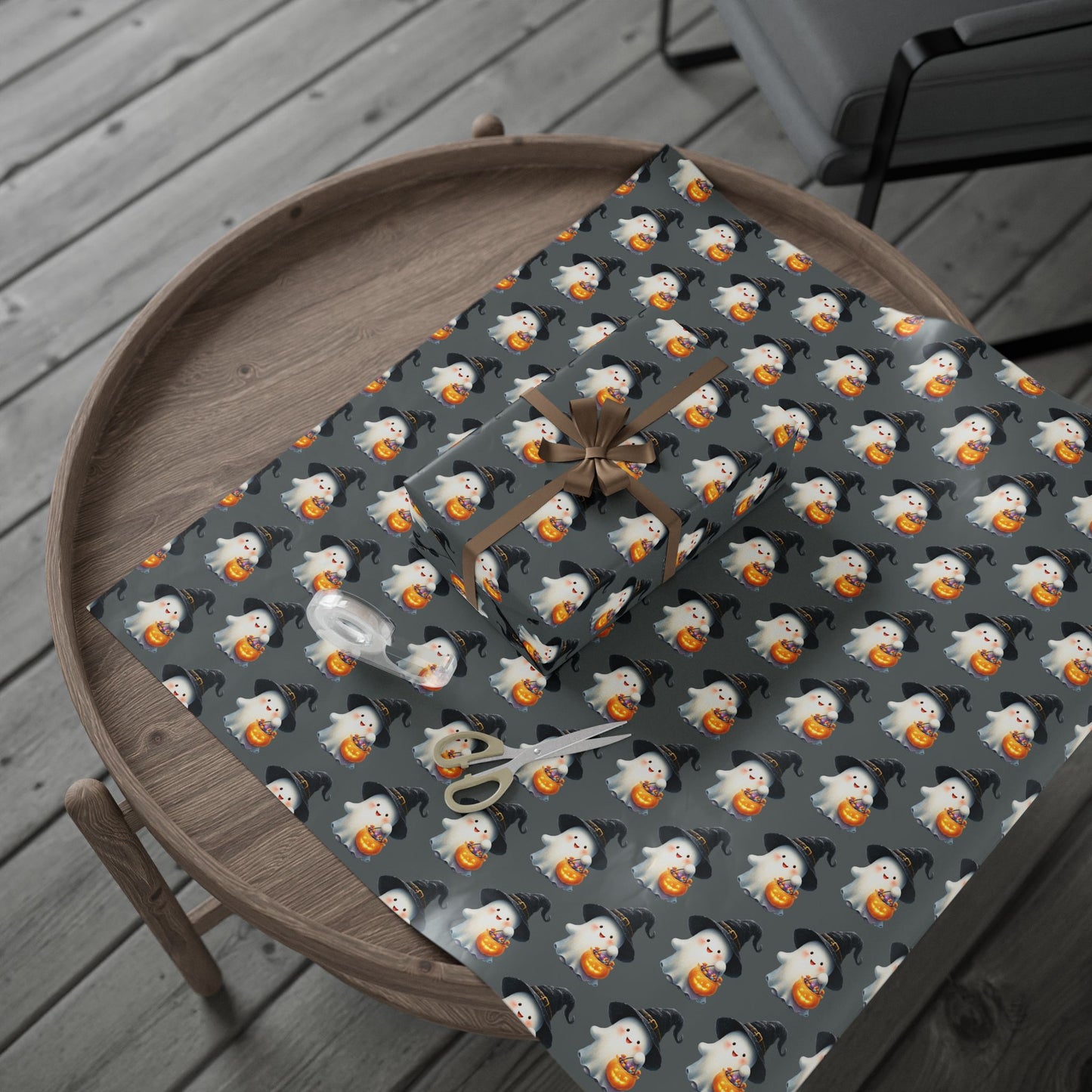 Ghostly Halloween Wrapping Paper, Spooky Gift Wrap, Treats & Trick Paper, Festive Holiday Supplies, Cute Ghost Design
