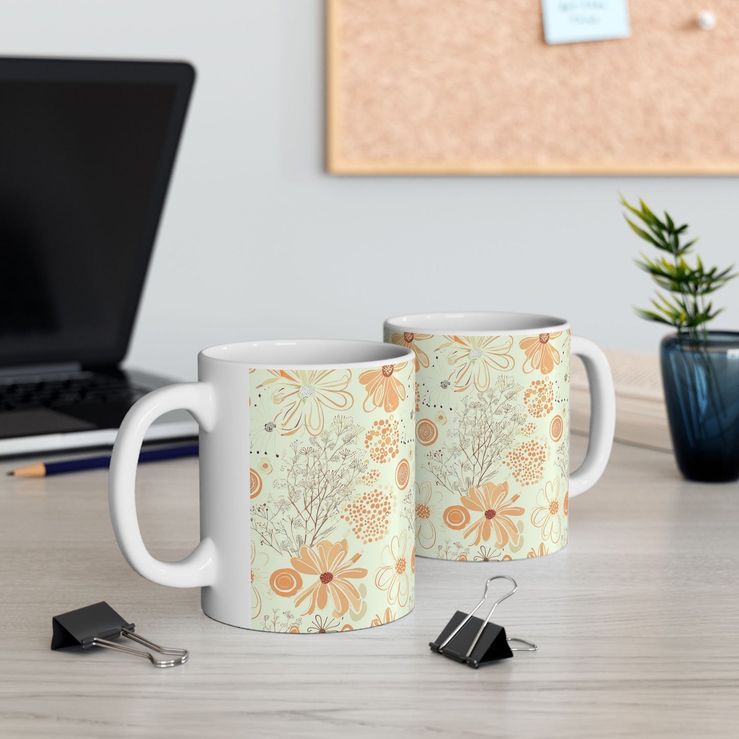 Retro Floral Ceramic Mug — Vintage Daisies Pattern (11oz & 15oz)