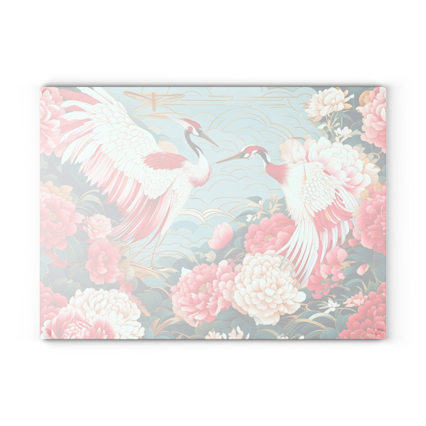 Glass Cutting Board — Elegant Cranes & Peonies Floral Kitchen Trivet