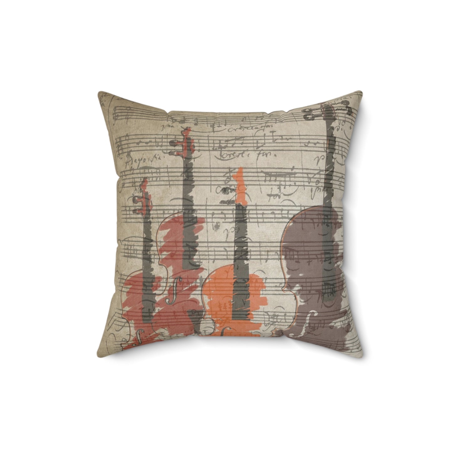 Violin Sheet Music Decorative Pillow — Rustic Orchestra Instrument Throw Pillow