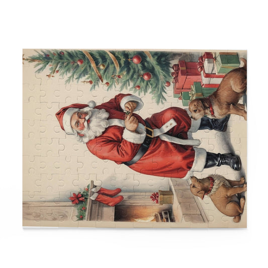 Vintage Santa Puzzle for Holiday Fun, Christmas Decor, Family Game Night, Gift for Dog Lovers, Festive Home Activity