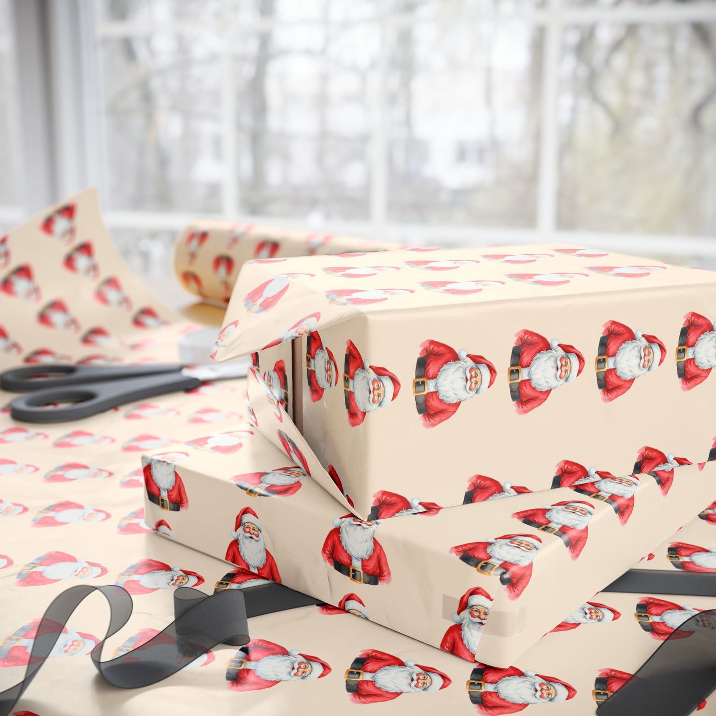 Santa Pattern Wrapping Paper Roll — Vintage Christmas Gift Wrap