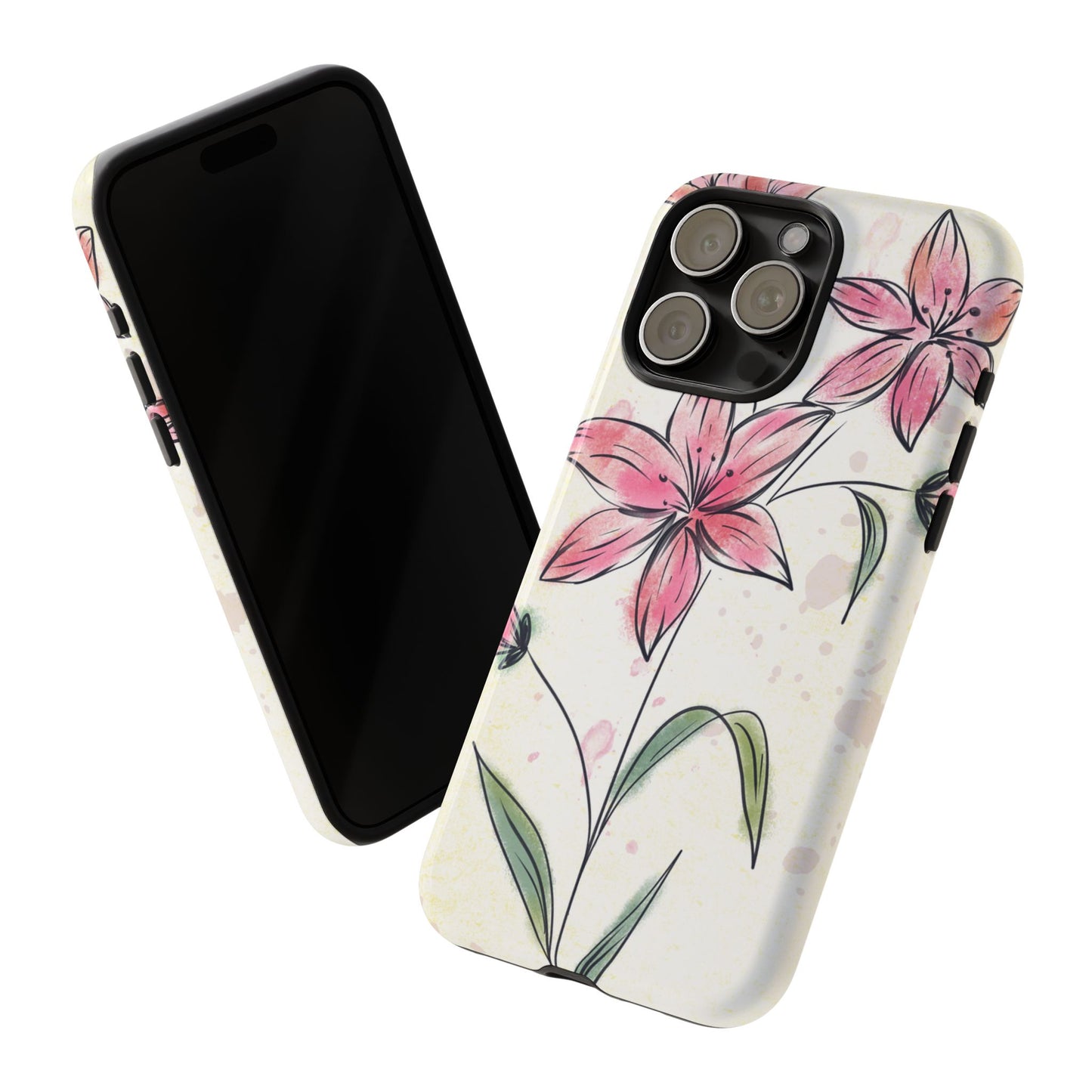 Floral Phone Case with Elegant Pink Lilies, Cute Floral Accessories, Phone Protection, Gift for Her, Stylish Cell Phone Cover
