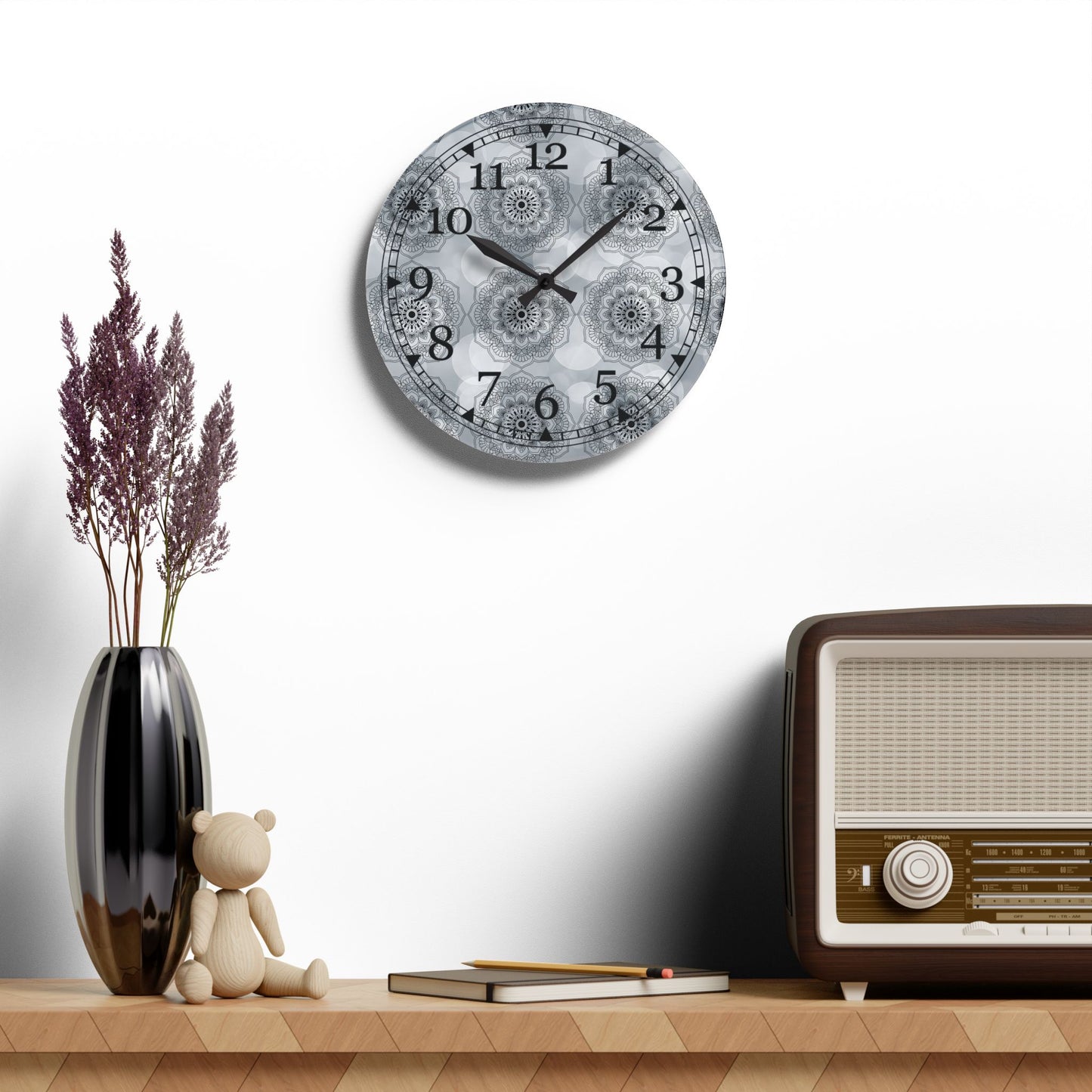 Elegant Floral Acrylic Wall Clock