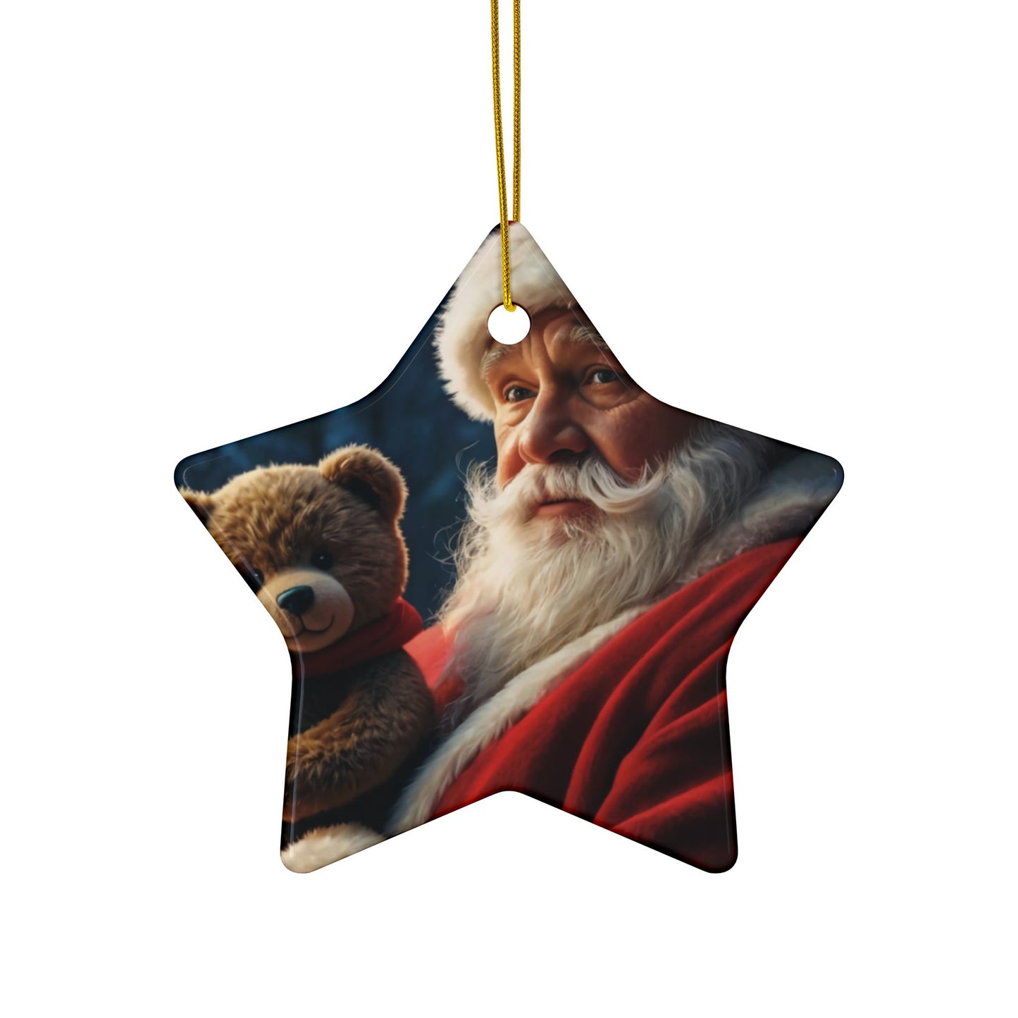 Santa Bear Ceramic Ornaments - 2-Sided Christmas Decor, Holiday Gifts, Tree Decorations, Set of 1, 3, 5, 10