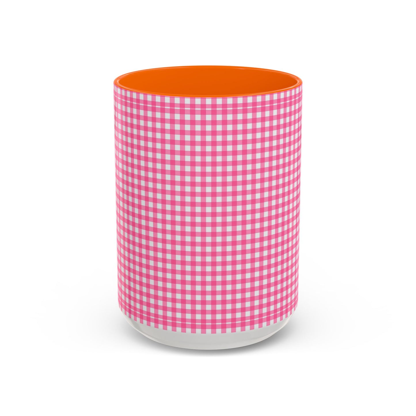 Pink Gingham Accent Coffee Mug, Cute Kitchen Decor, Gift for Coffee Lovers, Home Office Mug, Spring and Summer Vibes