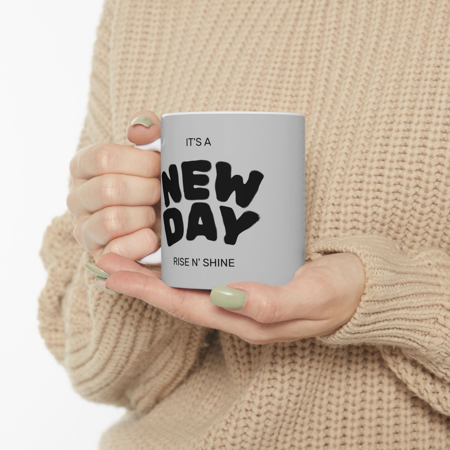 Inspirational Ceramic Mug - "New Day" Theme, Motivational Gift, Coffee Lover, Kitchen Decor, Wellness