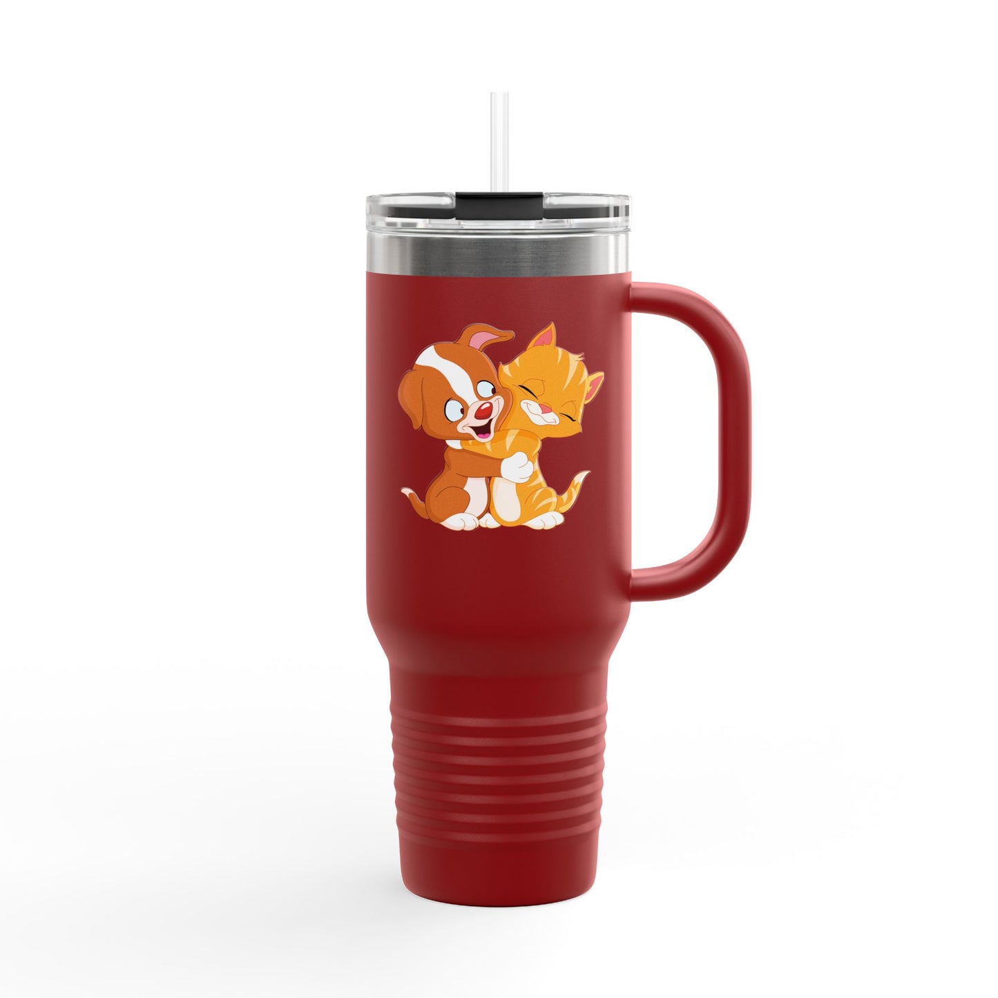 Whimsical Pet Love Insulated Travel Mug, Cute Animal Travel Mug, 40oz Coffee Cup, Dog Cat Drinkware, Funny Gift for Pet Lovers