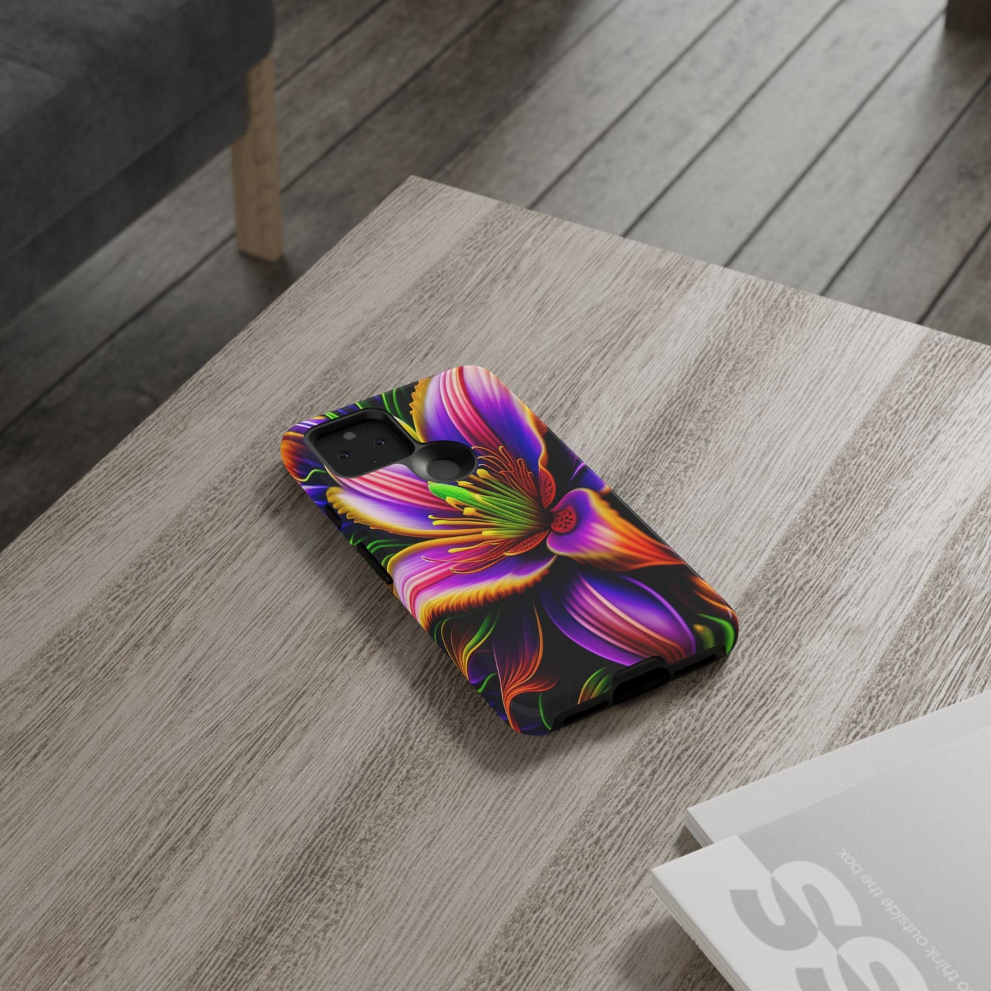 Floral Neon Tough Phone Case — Vivid Purple & Orange Lily Protective Cover