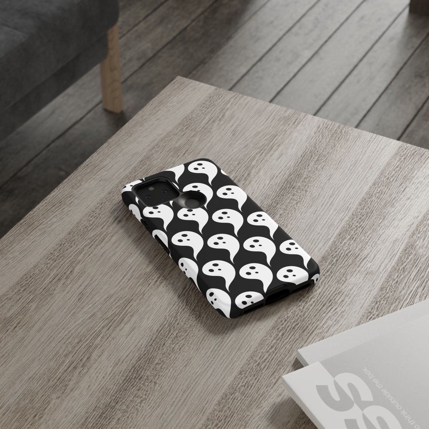 Ghost Pattern Phone Case, Cute Ghost Cell Phone Cover, Halloween Accessory, Spooky Gift, Black and White Phone Case