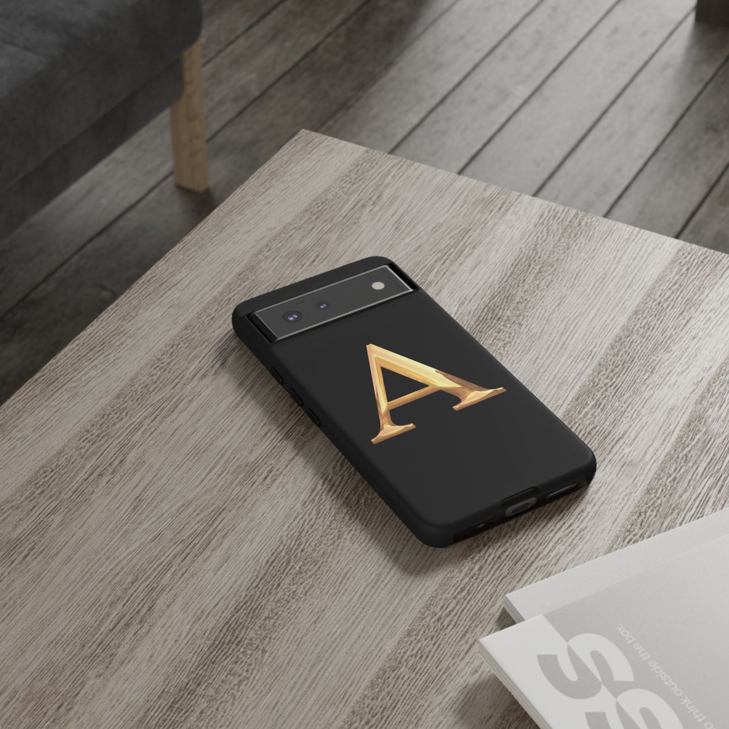Custom Phone Case with Gold Letter A, Monogrammed Gift, Tough Protective Case, Personalized Phone Accessory, Unique Phone Cover