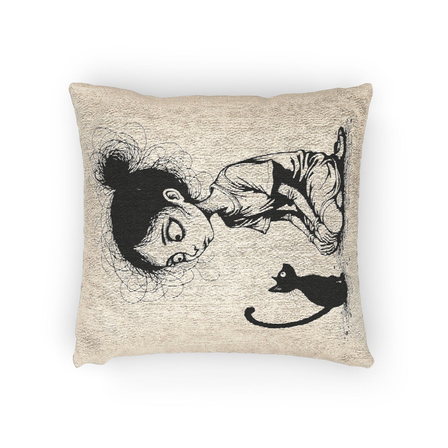 Whimsical Cat Lover's Woven Pillow, Cozy Home Decor, Cute Animal Accent, Cat Lover Gift, Couch Cushion, Bohemian Style Pillow