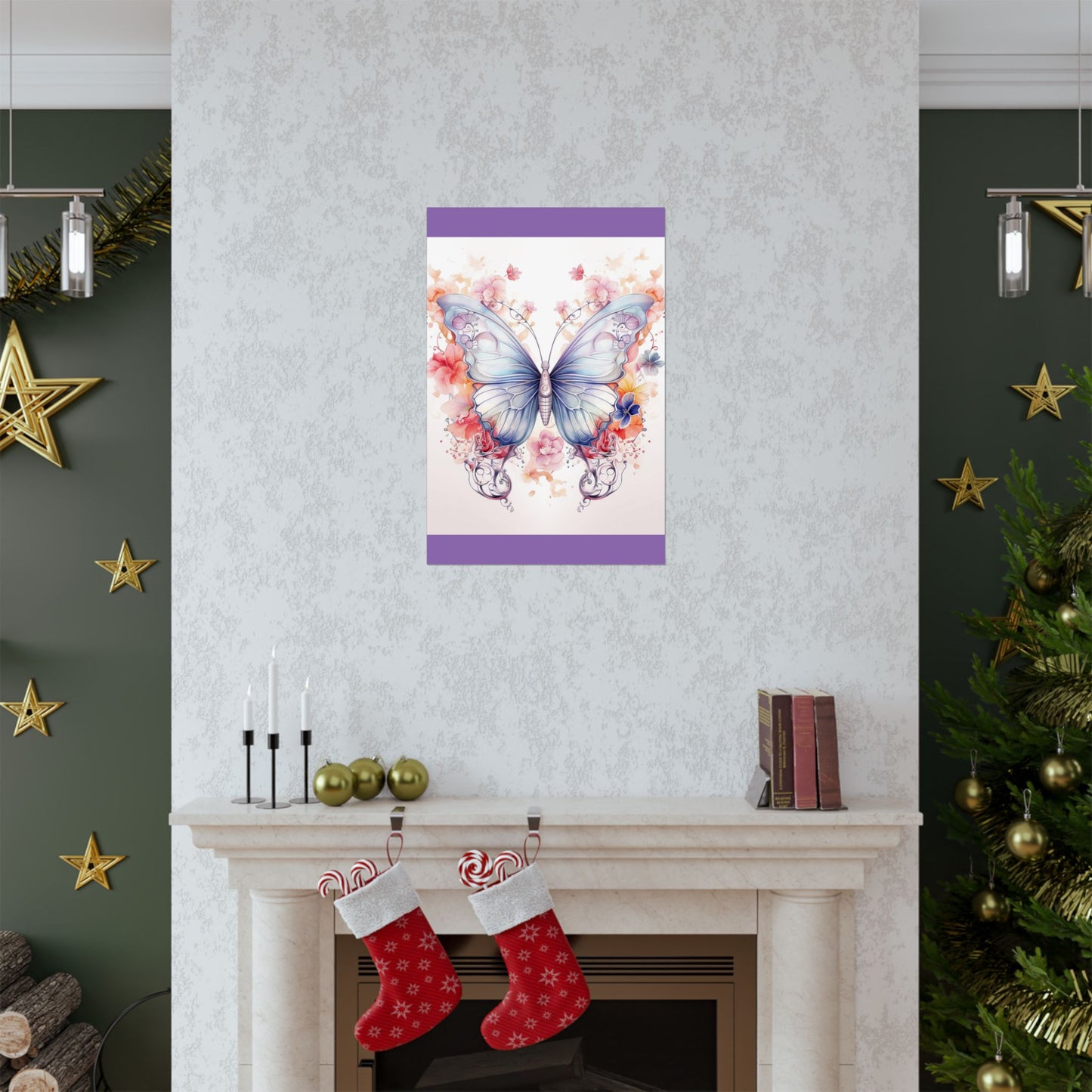 Butterfly Watercolor Wall Poster — Floral Pastel Matte Vertical Print