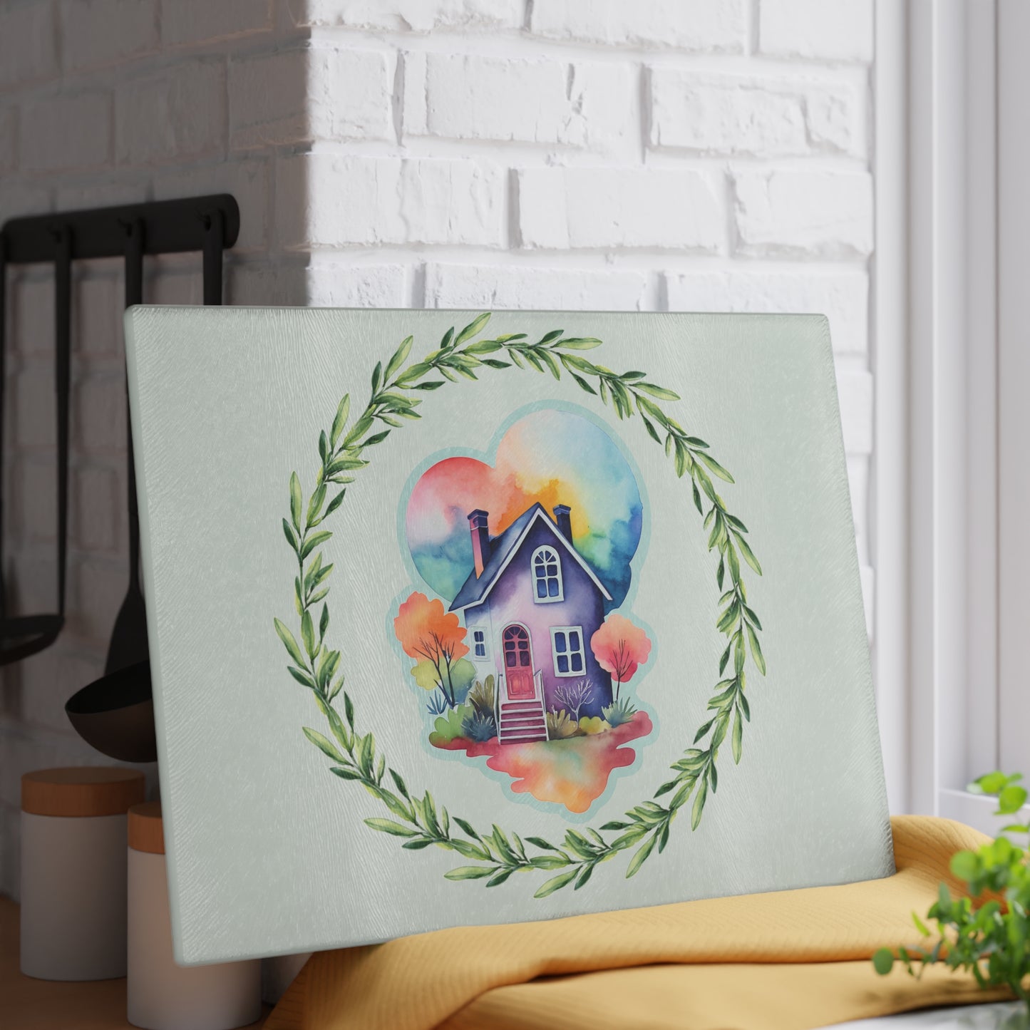 Charming Home-themed Glass Cutting Board - Kitchen Decor, Housewarming Gift, Unique Culinary Gift, Functional Art, Family Kitchen Essentials