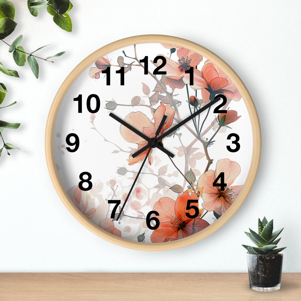 Floral Wall Clock — Soft Orange Blossom Decorative Clock