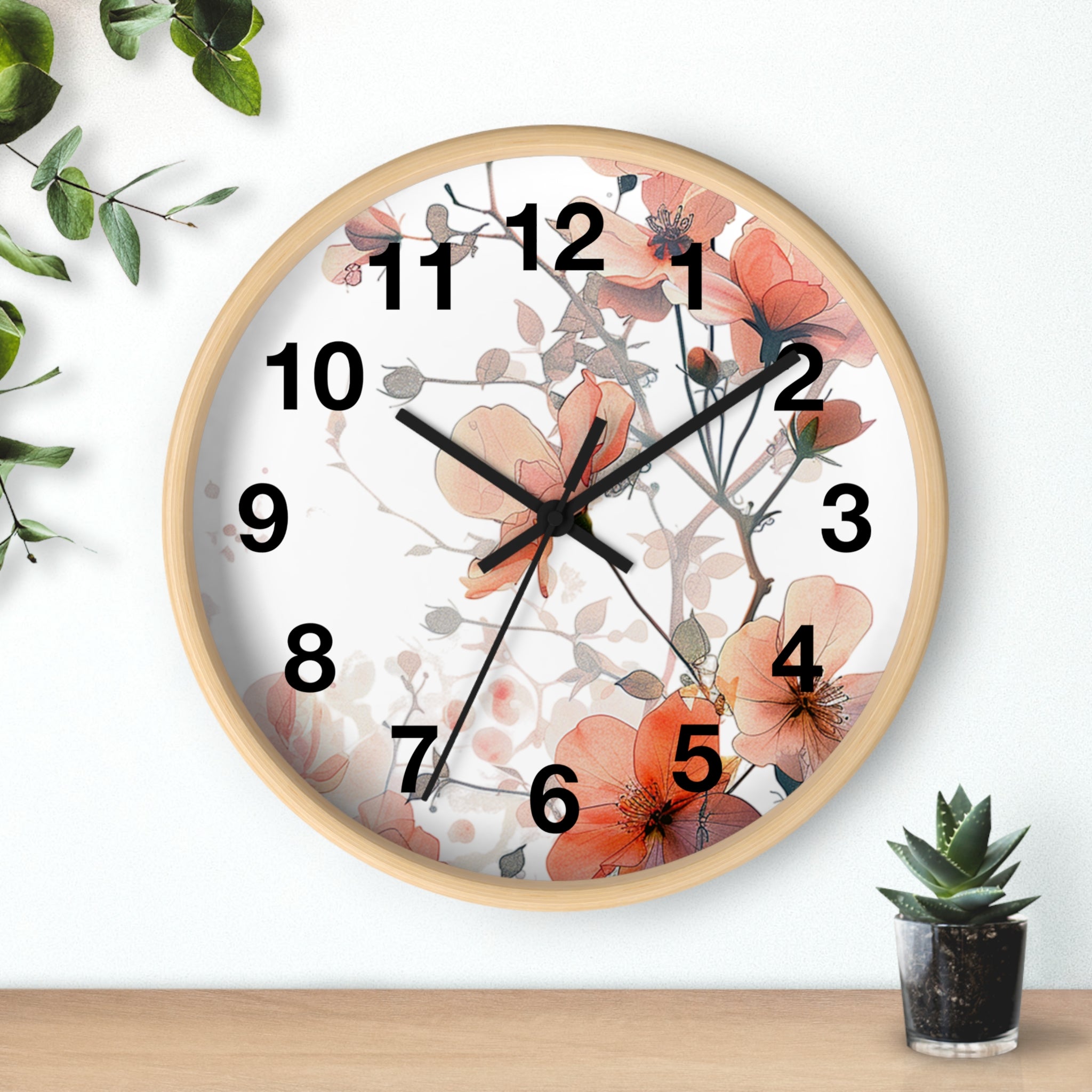 Floral Wall Clock — Soft Orange Blossom Decorative Clock