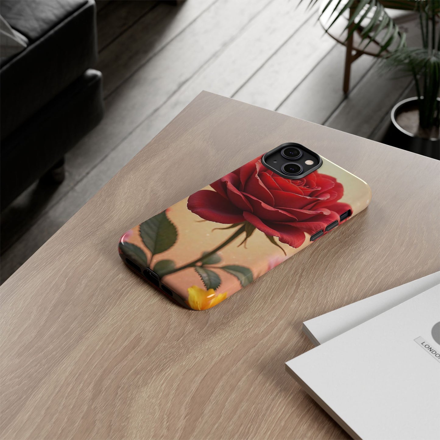 Floral Phone Case with Red Rose Design, Tough Phone Cover, Flower Print, Gift for Her, Stylish Accessory, Floral Aesthetic