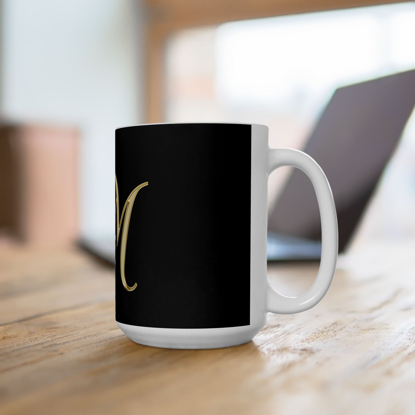 Gold Monogram 'M' Ceramic Mug – Elegant Initial Coffee Cup (11oz & 15oz)