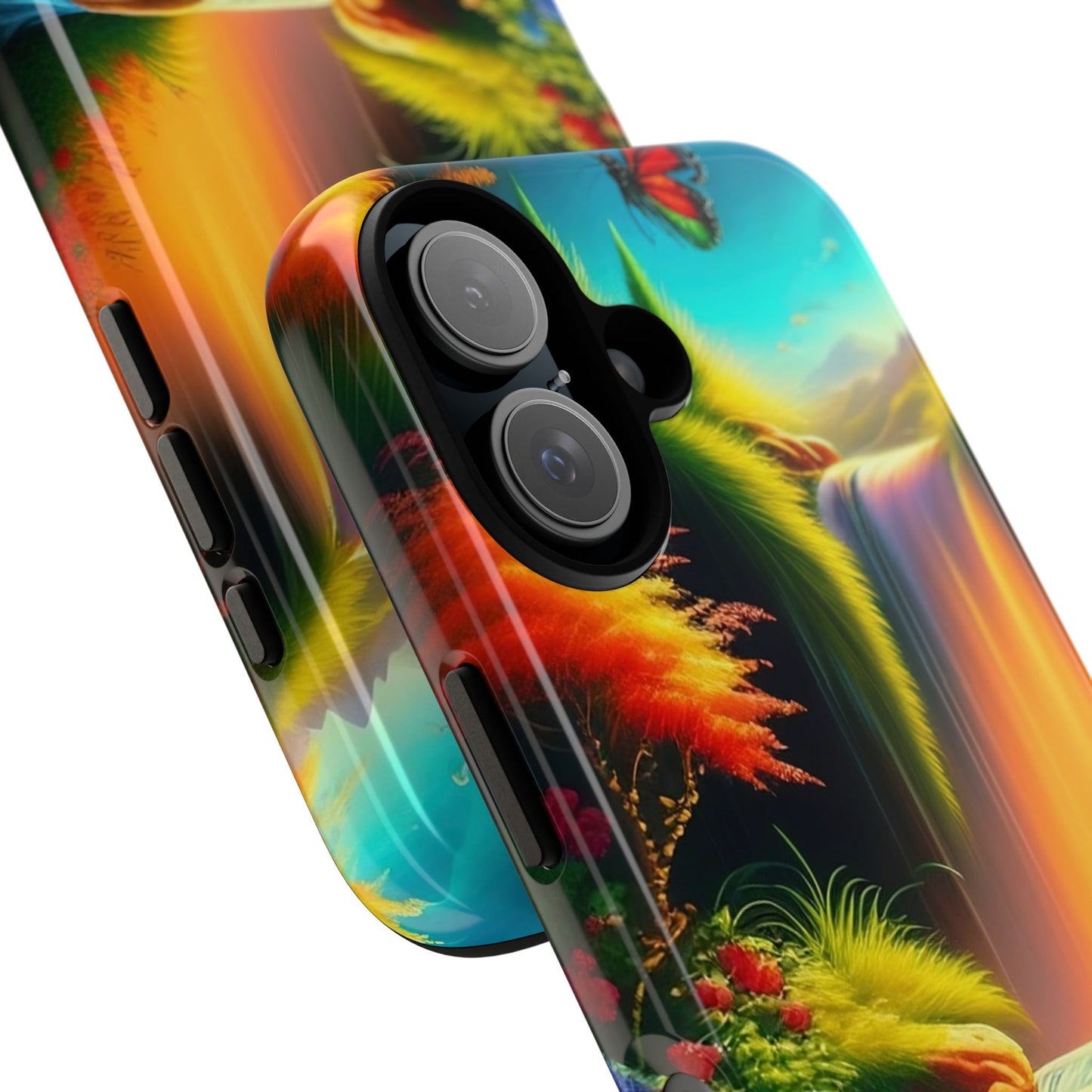 Phone Case - Vibrant Waterfall Landscape with Butterfly | Colorful Nature Protective Case