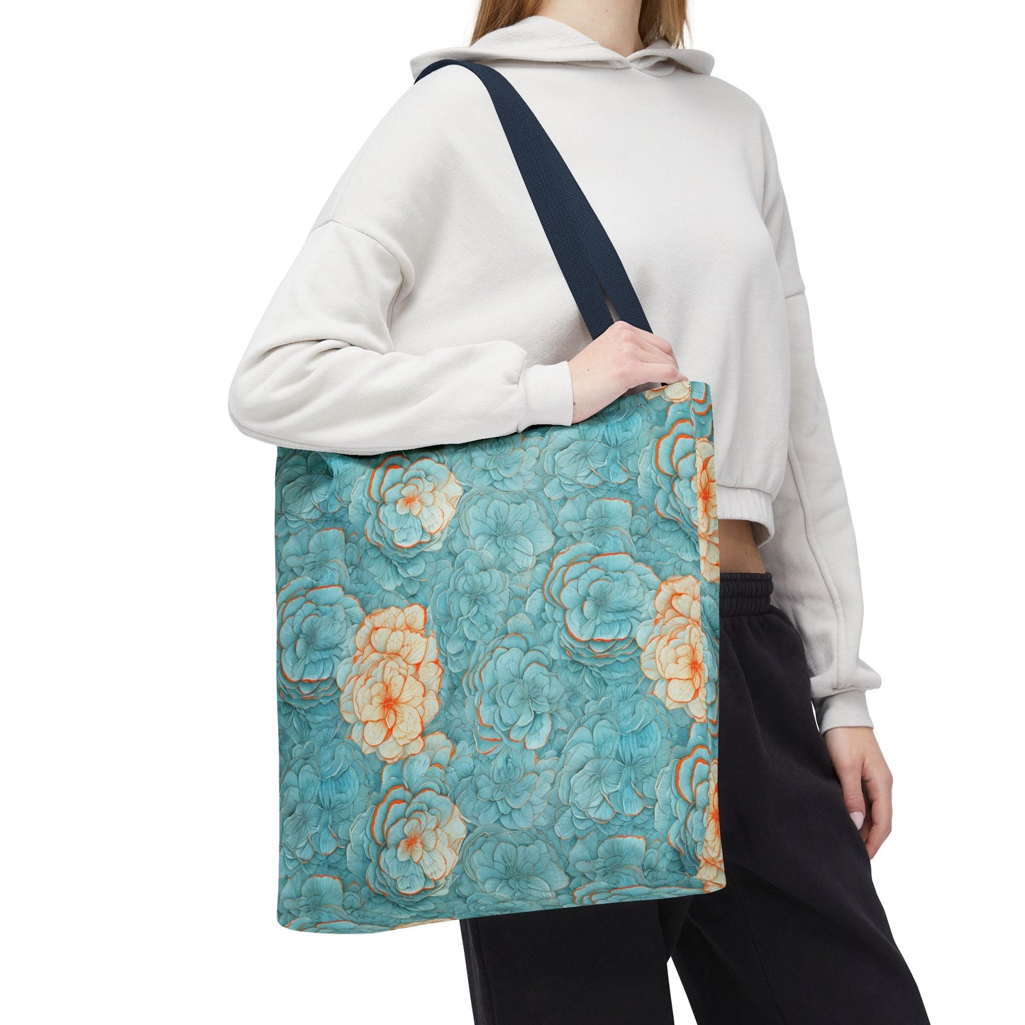 Floral Watercolor Tote Bag — Teal Succulent Pattern