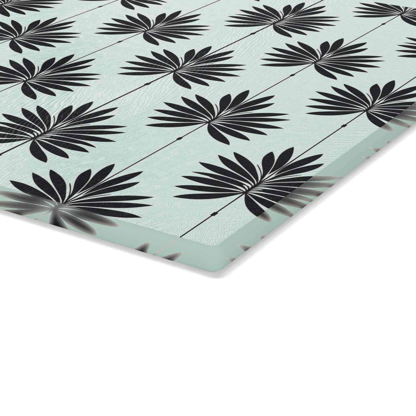 Palm Leaf Glass Cutting Board — Modern Mint Patterned Kitchen Board