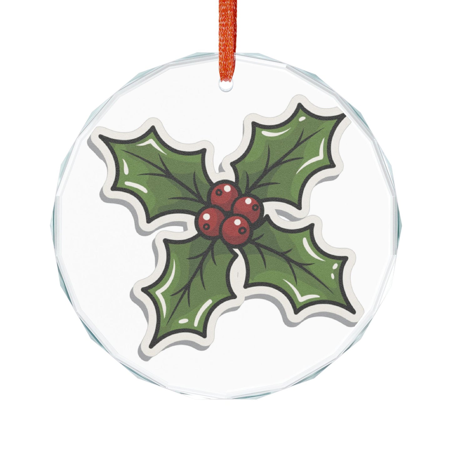 Crystal Glass Ornament — Festive Holly & Berries Christmas Tree Decoration