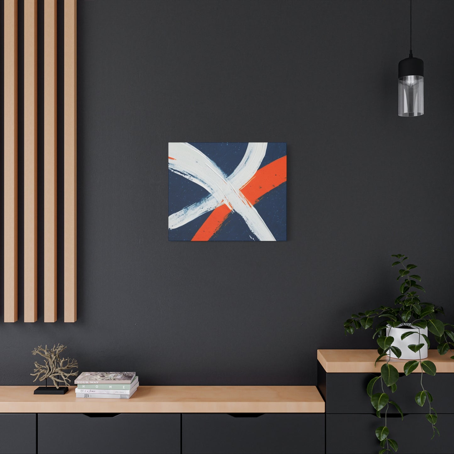 Abstract Navy & Orange Brushstroke Canvas